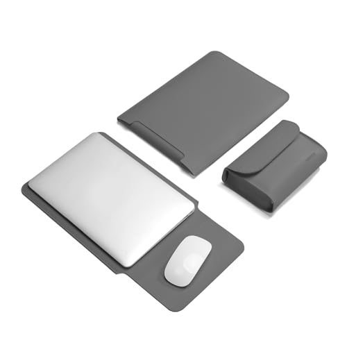 Laptop Sleeve Bag Compatible with MacBook 12 A1534/Air 11 13 M1 A2337/Pro 13 A2338, 11.6-12.3 Acer Chromebook/HP Stream/ASUS/Surface Pro 8/7/6/X/5/4/3, PU Bag with Small Case, Grey