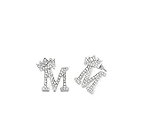 Fashion 21 Hip Hop Corona Inclinada Inicial Alfabeto Letra Pierced Post Stud Pendientes Oro, Tono Plata