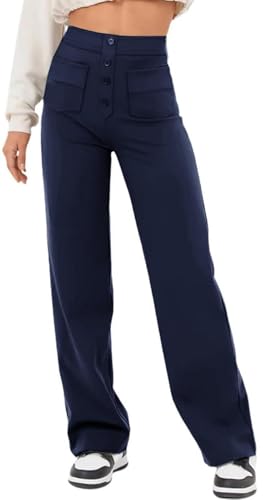 AIFARLD Straight Leg Pants for Women Flexipants High Waisted Button Stretchy Trousers Multiple Pockets Business Work Casual