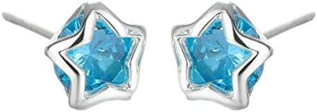 SA SILVERAGE 925 Sterling Silver Blue CZ Star Silver Earrings for Women Girls Mini Stud Earrings