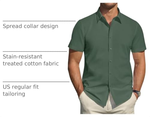 Image of J.VER Men's Short Sleeve Dress Shirts Stretch Stain Shield Casual Button Down Shirts Solid Formal Shirt
