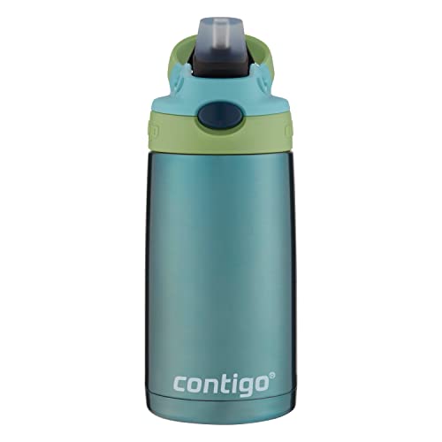 Image of Contigo Kids Stainless Steel Water Bottle with Redesigned AUTOSPOUT Straw, 13oz, Green and Blue, Easy Clean, BPA Free