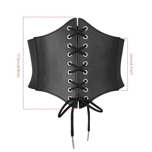 Greenery-GRE Wide Elastic Corset Belt for Women Lace Up Waspie Waist Belt Vintage Gothic Steampunk Pirate Halloween Costume4
