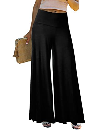 Osheoiso Pantalon Ample Yoga Fitness Taille Haute Vintage Loungewear Large Palazzo Jambes Jupe Culotte Business Grande Taille pour Femme A Noir 4XL