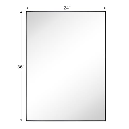 Image of TEHOME Black Bathroom Vanity Mirror with Squared Corners, 24x36'' Matt Black Rectangle Stainless Steel Metal Framed Mirror for Bathroom