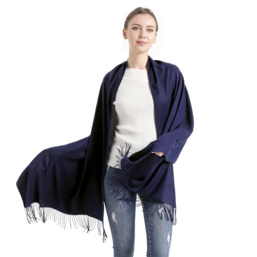 vimate Marineblaue Pashmina Schals, dunkelblaue Frauen Pashminas Tücher und Wickel für Kleider (DE-Navy Blue)