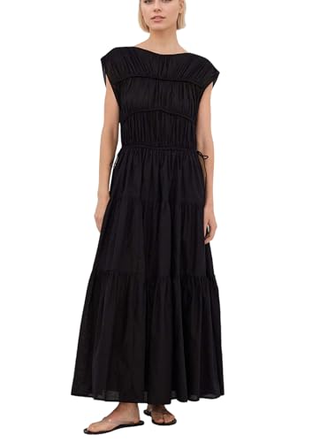 Image of calbatic Women Pleated Ruched Tiered Maxi Dress Sleeveless Patchwork Ruffle Hem A Line Flowy Summer Elegant Long Dress