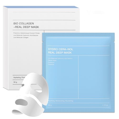 Bio Collagen Mask, Máscara de Colágeno Nocturna - Mascarilla Facial para Levantamiento, Firmeza, Calma, Nutrición e Hidratación Profunda, Mascarilla Bio-Colágeno, 34g x 4 Unidades