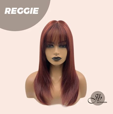 Miniatura 2 de REGGIE - Peluca de color rojo oscuro con flequillo completo, lacio, natural, sin pegamento, pelucas rectas para mujeres, pelucas sintéticas