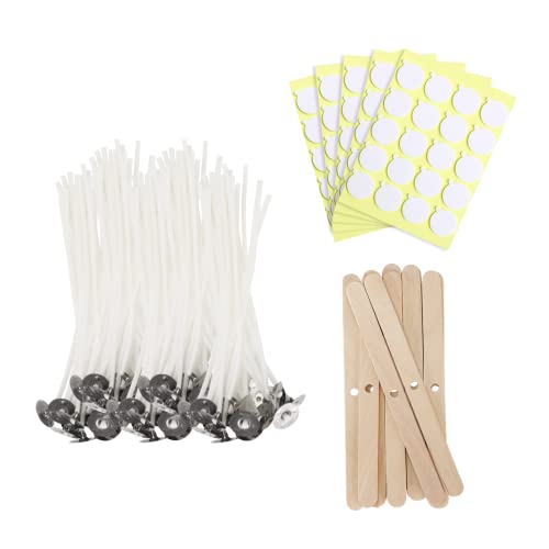 JEAWIWI 100 Pcs Cotton Candle Wicks 4 inch with Wick Stickers & Holders