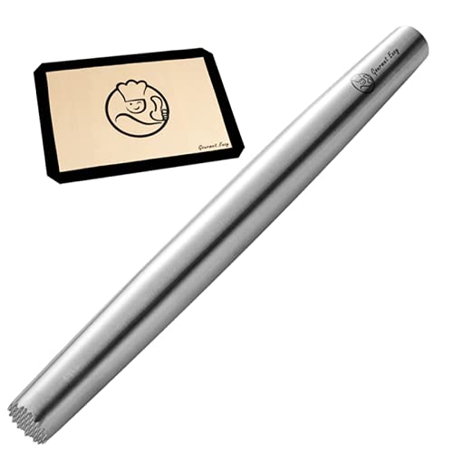 Rolling Pin - Rolling Pins for Baking - Dough Roller - 12.8  Multi-function French Rolling Pin + Silicone Baking Mat - Non Stick Stainless Steel - 10 Year Warranty (Large)