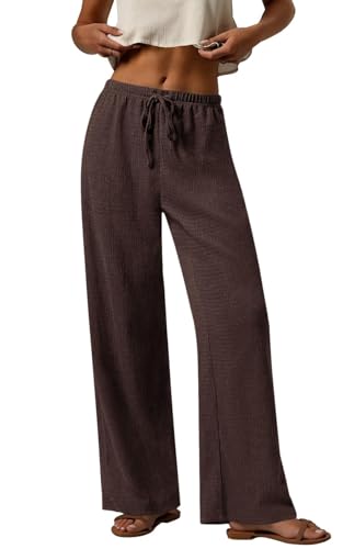 PRETTYGARDEN Women's Pants Casual High Waisted Palazzo Pants for Women with Pockets Textured Wide...
