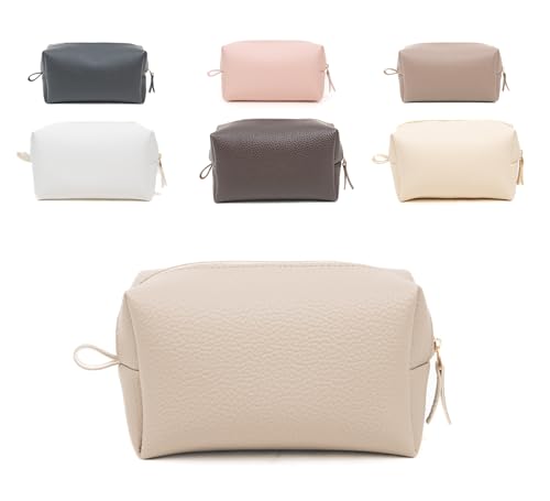 Makeup Bag for Women – Travel Cosmetic Organizer with Soft Vegan Leather – Bridesmaid Gift, Toiletry Pouch for Daily Use (Beige)