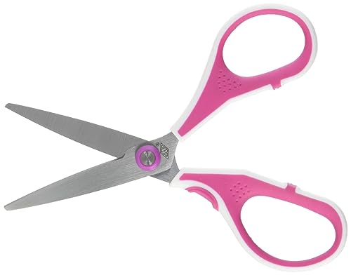 Wedo 9755009 Edelstahlschere Cut-it (13 cm gebürstet, Spezialschliff ergonomische Softtouch-griffe) pink/weiß