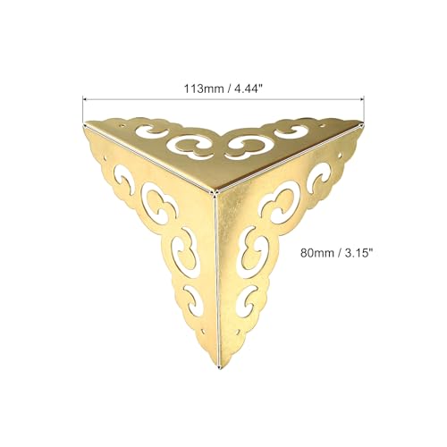 Image of uxcell 2 Pcs Brass Edge Guard, 80mm Decorative Box Corner Cover, Corner Protector, Vintage Stair Dust Corners with Screws, Gold