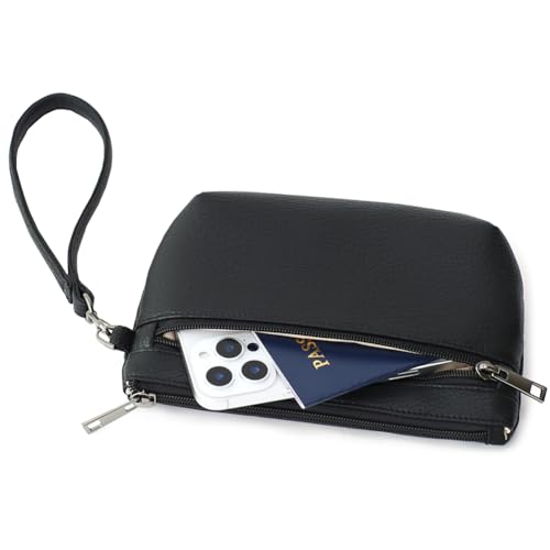 Image of Small Wristlet Wallets for Women, Zip Clutch Bag with Wristlet Pouch, 3-Zipper Original Design
