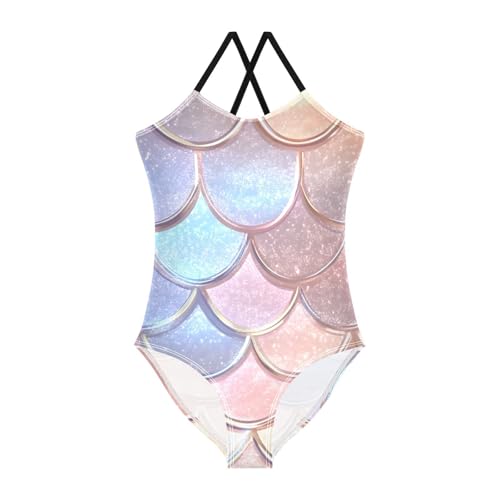 Bolaz Girls Swimsuits One-Piece Bathing Suits Multicolor Kids Sport Summer Beach Swimwear for 3-10 Years Old-Glittering Dragon Scales Pattern