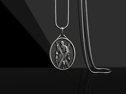 Bysilverstone Jewelry - Silver St. Andrew's Cross Oval Necklace, Customizable Men Necklace, Catholic Gifts For Women, Christian Men Necklace, Small Catholic Gift #TOP2
