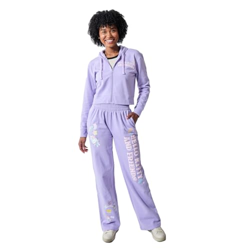 Ensemble Hello Kitty Circus : sweat à capuche court et jogging mauve pour fan de pop culture
