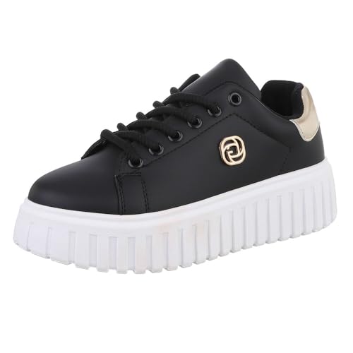 Ital Design Damenschuhe Freizeitschuhe Sneakers Low, YH31-, Kunstleder, Schwarz Weiß, Gr. 38