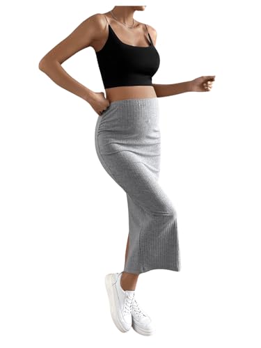 Shenhe Women'S Maternity Skirt Long Skirt Rib Knit High Waist Pencil Skirt Dark Grey M thumb #5