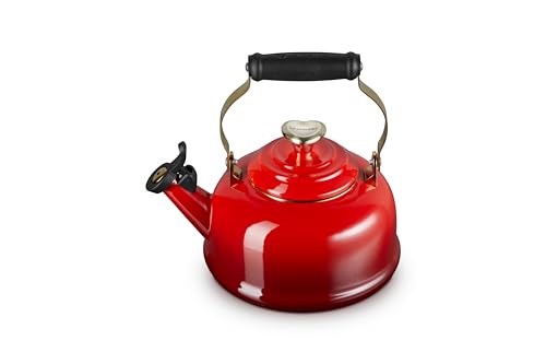 Image of Le Creuset Enamel on Steel Whistling Tea Kettle, 1.7 Qt., Cerise /Heart Knob