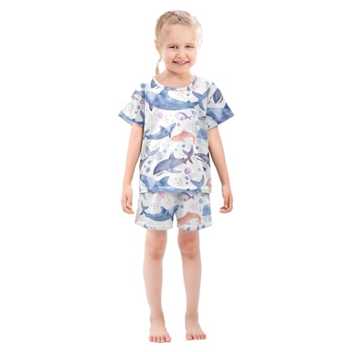 ALAZA Shark Fish Jellyfish Pajamas Short Sleeve 2 Piece Sleepwear Top and Bottom Pajama Set Unisex3