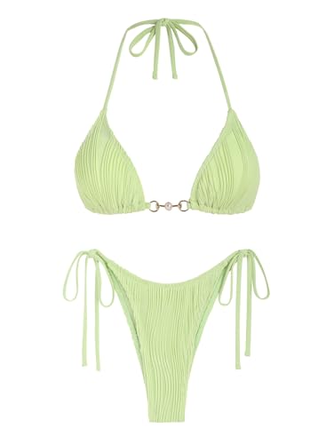 ZAFUL Bikini Sets for Women Halter Two Piece Swimsuits Sexy Triangle Bikinis Textured Cheeky Bathing Suit