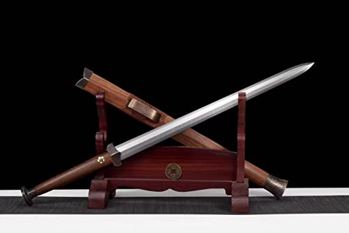 Chinese Sword,Han jian Real(Forged Damascus Blade,Rosewood Scabbard,Brass Fittings) Full Tang,Battle Ready