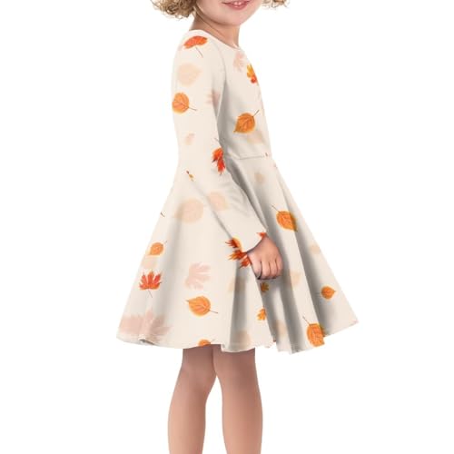 Kids Swing Skater Thanksgiving Dresses Cute Cat Print Casual Long Sleeve Twirly A-Line Dress for Girls 9-10 Maple Leaves Graphic Thanksgiving Fall Outfits School Home Daily Novelty4