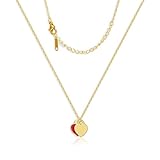 ShTQior 18k Gold Heart Necklace for Women Dainty Silver Heart Pendant Chain Cute Double Heart Tag Necklaces for Wife Birthday Valentines Christmas Jewelry Gifts