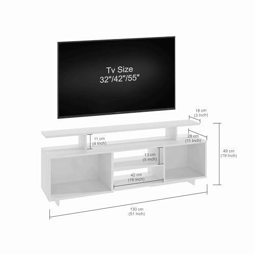 Image of FURNEASER Eskido Engineered Wood TV Entertainment Unit, Floor Standing TV Cabinet with Storage Shelves for Living Room, TV Stand for 32,43,50 & 55 Inch TV (Exotic Teak & White) (White New)
