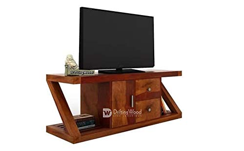 Image of DRIFTINGWOOD Solid Sheesham Wood Sideboard TV Cabinet for Living Room | Wooden Free Standing TV Unit Side Board Table with 2 Drawer, 2 Shelf & Door Cabinet Storage | Rosewood, Honey Finished
