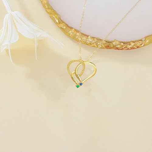 10K 14K 18K Real Gold Personalized Family Name Necklace with 2-6 Birthstones,Customized Names Heart Pendant Necklaces Free Engraved Birthday Jewelry Gifts for Women Girls Mother Wife3