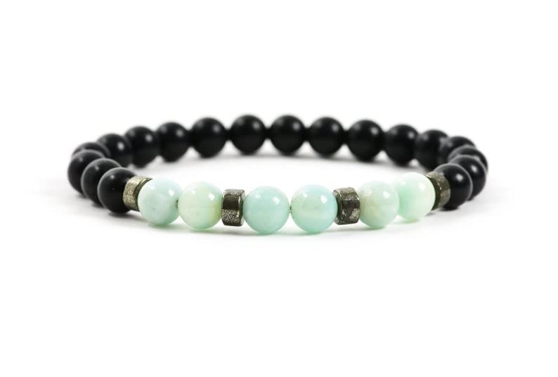 Bracelet amazonite onyx noir perles 6mm stretchable pour homme femme lithothérapie 7 inch