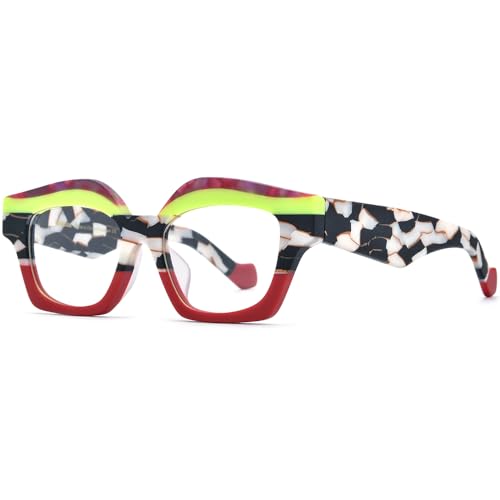 Image of HEPIDEM Multicolor Acetate Glasses Frame Women Oversize Vintage Round Eyeglasses Optical Spectacles 9271