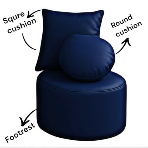 Image of Premium 2XL Lamba Leather Teardrop Bean Bag Cover & Chair Set with Footrest & Two Cushion, Faux Leather, Indoor Gaming and Lounging, Adult Size (Navy, XXL, Solid)