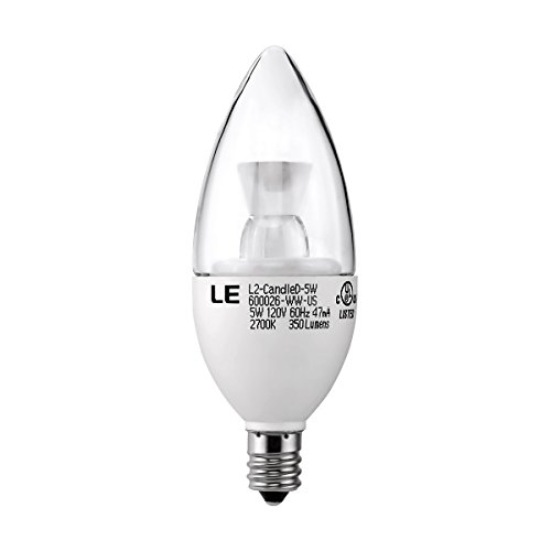 LE® 5W Dimmable C37 E12 LED Bulbs, 40W Incandescent Bulbs Equivalent, UL Listed, Candelabra Bulbs, 350lm, 120° Beam Angle, Warm White, 2700K, LED Candle Bulbs, LED Light Bulbs