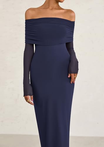 Image of PRETTYGARDEN Fall Dresses for Women 2026 Elegant Off The Shoulder Long Sleeve Formal Wedding Guest Bodycon Maxi Dress