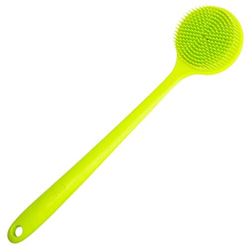 Image of DNC Soft Silicone Back Scrubber Shower Softening Bath Body Brush with Long Handle, BPA-Free, Hypoallergenic, Eco-Friendly (Green)