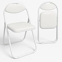 EPISENT Folding Chair – 2 PCS White Padded Faux Leather Foldable Chair with Heavy Duty Steel Frame –Comfortable, Lightweight, Space-Saving Fold Up Seat for Home, Office, Dining, Kitchen & Events