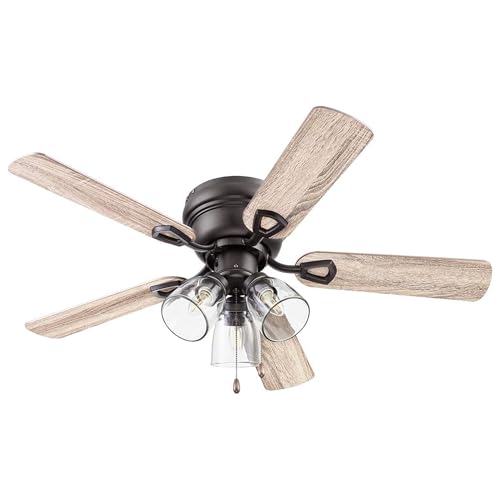 Portage Bay Ceiling Fans Renton 42' Bronze Indoor Fan with Clear 3 Light LED Multi Arm; E26/B11 Bulb and Pull-Chains, Traditional Style, 5 Reversible Barnwood/Dark Chestnut Blades, 51436