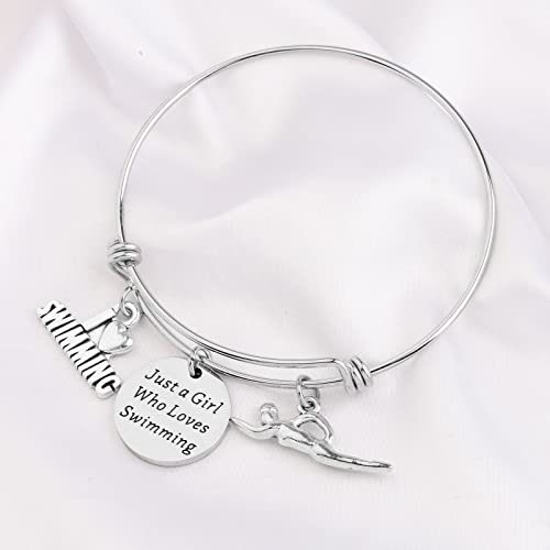Image of FUSTMW Swimming Bracelet Just a Her Who Loves Swimming Gifts Swim Gifts for Swimmers Jewelry I Love Swimming Lover Gifts