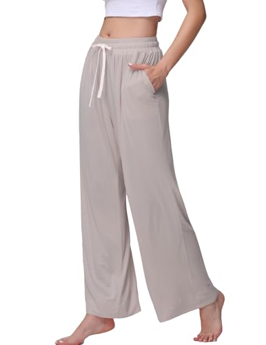 Image of Veseacky Women's Wide Leg Lounge Pants Yoga Pajamas Comfy Stretch Drawstring Pajamas Puls Size Dance Bottoms S-4XL