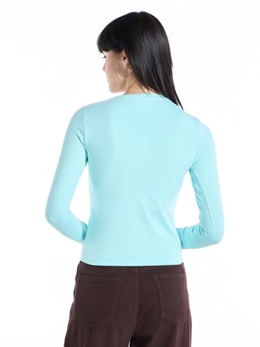 Image of Bewakoof Women's Solid Slim Fit Full Sleeve Round Neck Cotton Lycra Blend Top