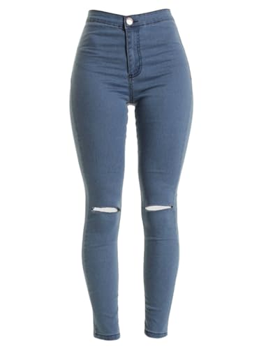 Andongnywell Women's Ripped Knee Stretchy Skinny Pants Distressed Knee-Ripped Denim Pants Classic High Waisted Jegging2