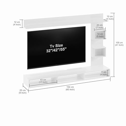 Image of FURNEASER Elite Engineered Wood Wall Mount TV Unit /TV Stand /TV Cabinet /TV Entertainment Unit /Set Top Box Stand (Ideal for 50-55 Inch) (D.I.Y) (Wenge & White)