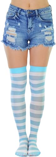 Image of ToBeInStyle Women's Vibrant Horizontal Wide Striped Thigh High Stockings