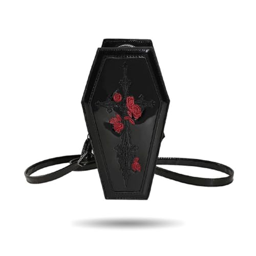 LOTUSTAR Goth Coffin Purse Gothic Makeup Halloween Purses Clutch Shoulder Bag Party Spooky Backpack Horror Cute Wallet(Black Cross Rose)