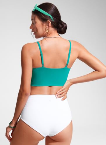 Image of CRZ YOGA V Shaped Longline Bikini Tops | Built-in Pads, A-D Cup, Cropped, Adjustable Spaghetti Straps, Swim, Bathing Suit for Women